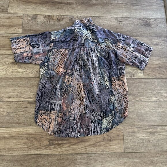 Vintage Tribes Art Rayon Button Up All Over Print - Picture 7 of 8